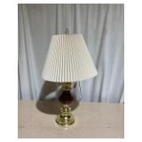 Brass and Glass Table Lamp with Pleated Shade