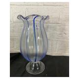 Clear Glass Vase with Blue Accents