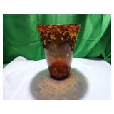 Amber-Toned Art Glass Vase with Flared Rim