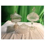 Three Pressed Glass Covered Dishes