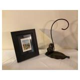 Framed Landscape Print and Bronze Monkey on Leaf