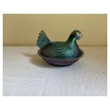 Iridescent Glass Hen on Nest Dish
