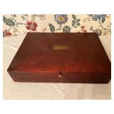 Mahogany Box with Brass Plaque and Lined Interior