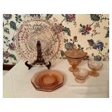 8 Pink Depression Glass Tableware Pieces