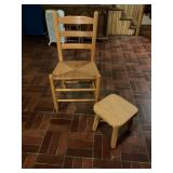 Wood Ladder-Back Chair and Matching Stool