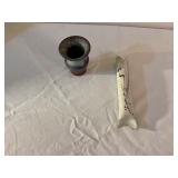 Glazed Ceramic Vase and Fish Form Sculpture