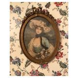 Oval Framed Portrait Print With Gilded Floral Bord