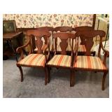 Six Mahogany Dining Chairs with Striped Upholstery