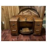Art Deco Wooden Vanity with Glass Shelf