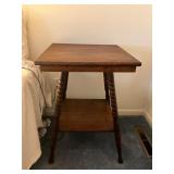 Two-Tier Wooden Side Table with Turned Legs