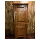 Oak Corner Cabinet with Shelves and Drawer