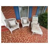 Wicker Armchairs and Metal Chaise Lounge Set