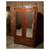 Wooden Armoire with Mirrored Doors