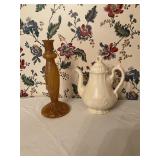 Ceramic Teapot and Amber-Toned Glass Vase