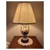Porcelain Table Lamp with Floral Design and Doily