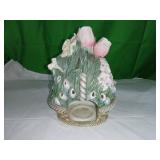 Hand-Painted Ceramic Floral Candle Holder