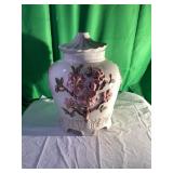 White Ceramic Lidded Jar with Floral Relief