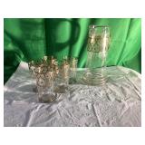 Glass Pitcher and Tumbler Set with Gold Accents