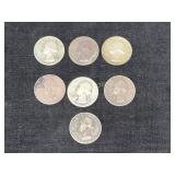 Seven 1964 or Earlier 90% Silver U.S. Quarters