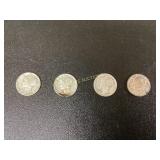4 Mercury Dimes, 90% Silver