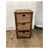 Wood and Wicker Three-Drawer Storage Cabinet
