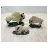 Three White Bison Figurines