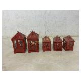 Five Red Metal Lanterns with Cutout Designs
