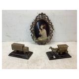 3 Decorative Items Including Plaque and Metal Mode