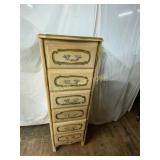Six-Drawer Tall Wood Chest with Floral Detailing