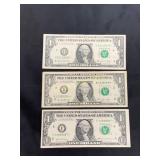 Three United States $1 Federal Reserve Star Notes,