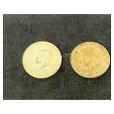 Two Kennedy Half Dollars, 1964 and 1966 40 % Silve