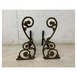 Cast Iron Andirons with Scroll Design