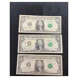 Three $1 Federal Reserve Star ï¿½Notes (2017, 2013,