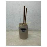 Stoneware Butter Churn with Wooden Paddles