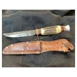 Fixed Blade Knife with Stag Handle and Sheath