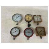 Six Vintage Pressure Gauges