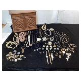 Wood Jewelry Box with Assorted Jewelry