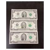 Three $2 Federal Reserve Notes, 2017A & 2013