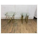 Glass and Brass Round Side Tables