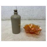 Carnival Glass Bowl and Stoneware Foot Warmer
