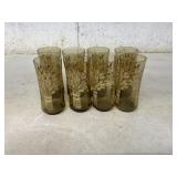 8 Amber-Colored Wheat Motif Glasses