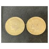 Two 1968 Kennedy Silver Half Dollars, 40% Silver