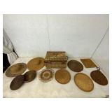Ten Woven Items Including Basket