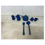 7 Blue Enamelware Kitchen Items