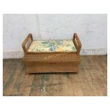 Wicker Storage Bench with Floral Upholstery