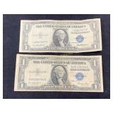 Two $1 Silver Certificates, Series 1935F and 1935E