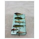 Six Vintage Wooden Fishing Lures
