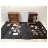 Two Wooden Jewelry Boxes With Assorted Contents