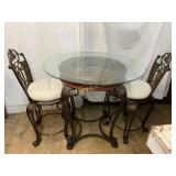 Glass-Top Bistro Table With Two Swivel Stools