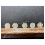 Five Early Roosevelt Dimes, 90% Silver